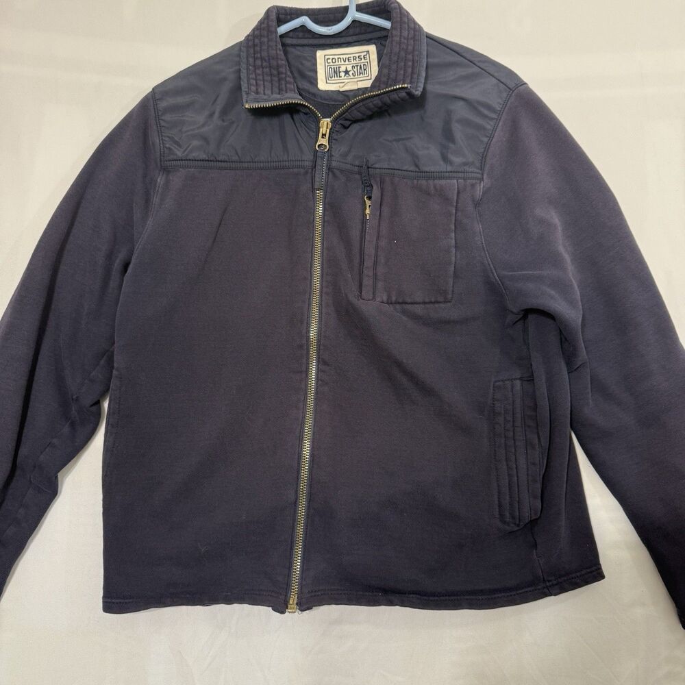 VTG Converse One Star Mens Jacket Navy Blue Full Zip Size Small Made In USA